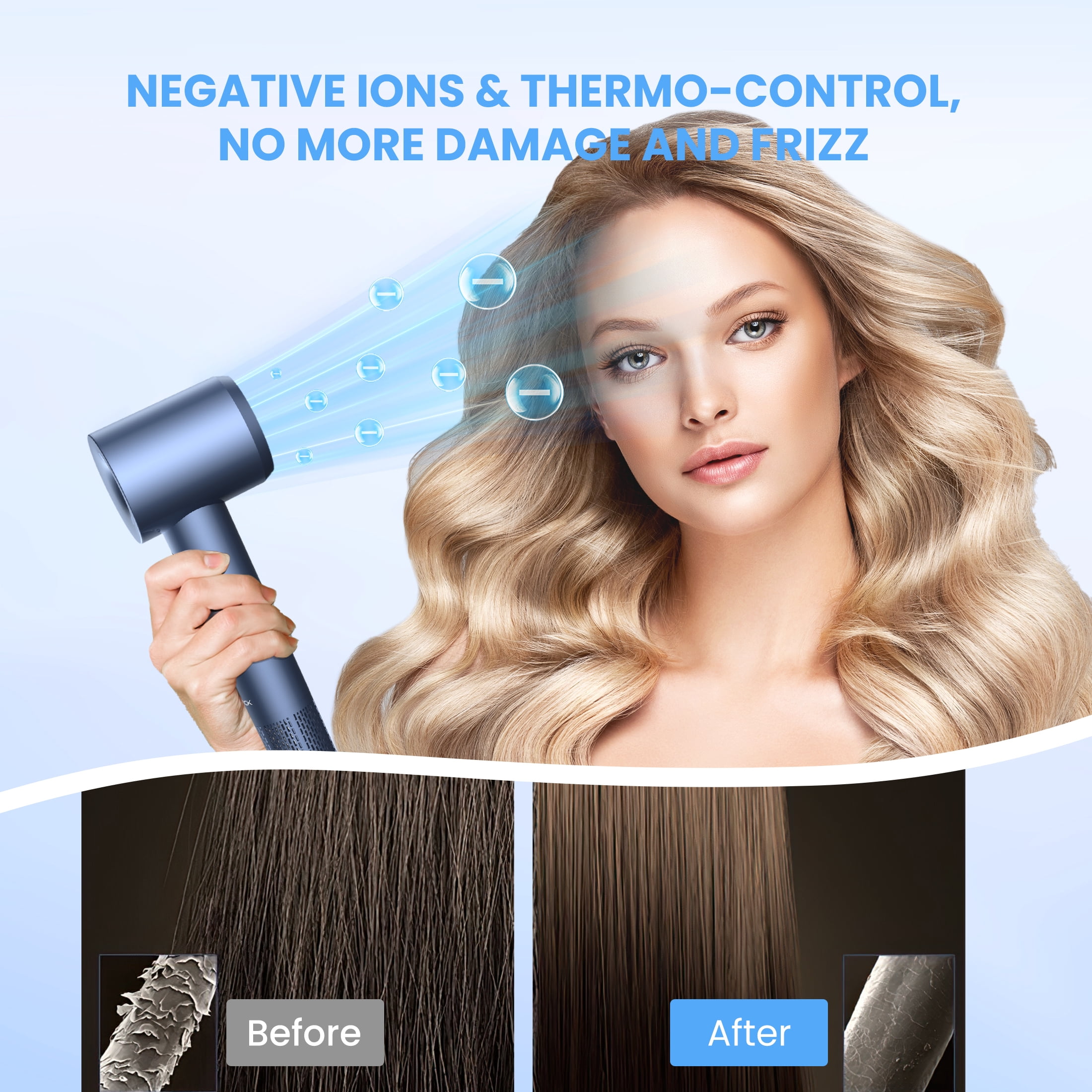 Professional High Speed Hairdryer with 150,000 RPM Motor for Fast Drying, Ionic Blow Dryer, 5 Temps/3 Speeds Lightweight Hairdryer with Magnetic Nozzle for Home Travel