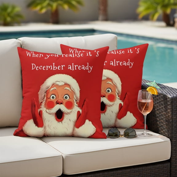 Funny Santa Claus Outdoor Pillow Covers 18x18 Inch Throw Pillow Covers Set of 2 Waterproof Decorative Pillow Cases Red Christmas Winter Retro Cushion Covers for Patio Furniture Garden Couch Sofa