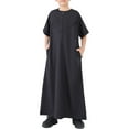 thumbnail image 5 of Mercatoo Kids Arabic Thobes for Boys 𝐌uslim Thobe Short Sleeve Kaftan Robe 𝐈slamic Prayer Dress Middle Eas𝐭 Ramadan Eid Outfit, 5 of 9