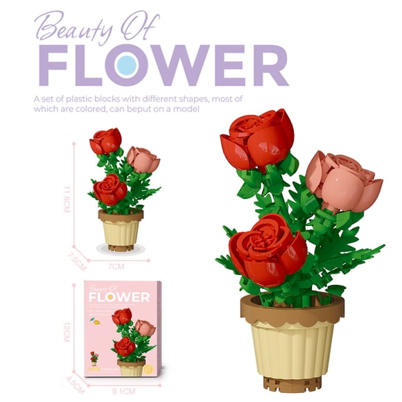 Puzzle Block Toys Potted Building Blocks Simulate Succulent Flower Bouquets Eternal Flowers Home Decoration Christmas Gifts,WITH BOX