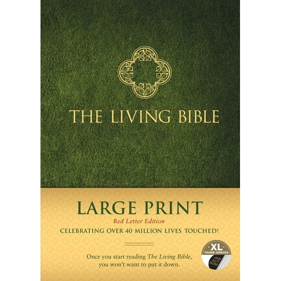 The Living Bible Large Print Red Letter Edition Hardcover, Green, Indexed