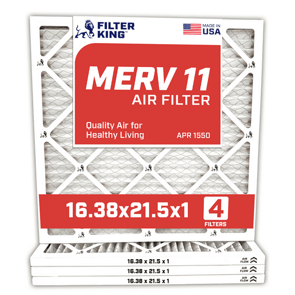 Filter King 16.38x21.5x1 Air Filter | 4-PACK | MERV 11 HVAC Pleated A/C Furnace Filters | MADE IN USA | Actual Size: 16.38 x 21.5 x .75"