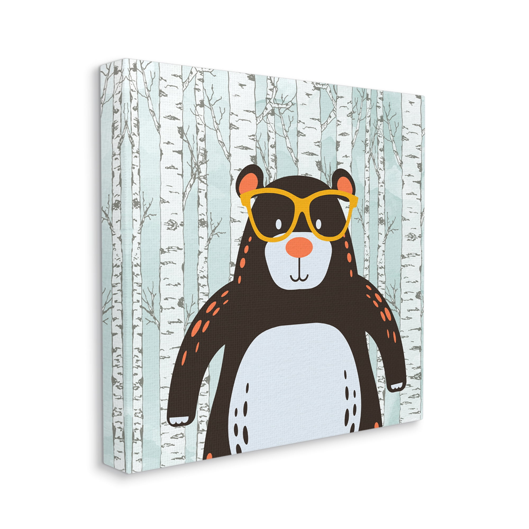 Stupell Industries Bear & Birch Trees Animals & Insects Painting Gallery Wrapped Canvas Art Print Wall Art, 17 x 17