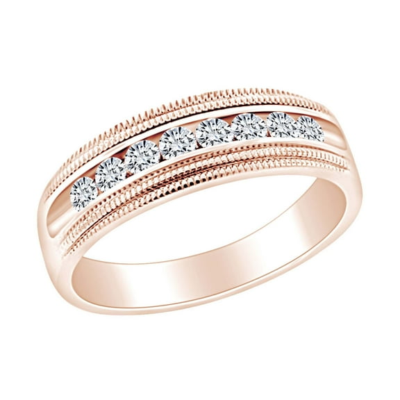 AFFY Father's Day Gift 0.51 Carat (Cttw) Round Shape White Natural Diamond Men's Anniversary Wedding Band Ring In 14k Solid Rose Gold Ring Size-9.5