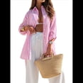 thumbnail image 2 of Camisas de Mujer con Botones, Blusas Casuales de Larga con Cuello Alto y Estilo Boyfriend Rayas Rosas M, 2 of 8