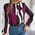 thumbnail image 2 of ICHUANYI Womens Dressy Chiffon Blouse Striped Long Sleeve Casual Tie Neck Shirts Tops Summer Fashion 2024, 2 of 8