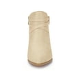 thumbnail image 6 of BLISSFUL STEP Women's Buckle Decor Cross Strap Pointed Toe Block Heel Ankle Boots Beige 6.5, 6 of 8