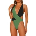 thumbnail image 1 of INSPIRAR CHIC Traje de baño de una pieza para mujer, color contrastante, escote en V profundo, espalda cruzada, bañador monokini, talla X-Large, verde militar y negro, 1 of 5