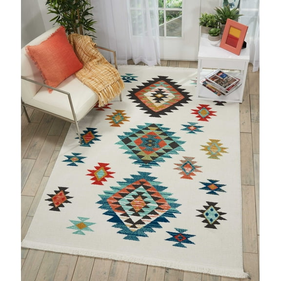 Nourison Tribal Decor Tribal White 6'7" x 9'7" Area Rug, (7x10)