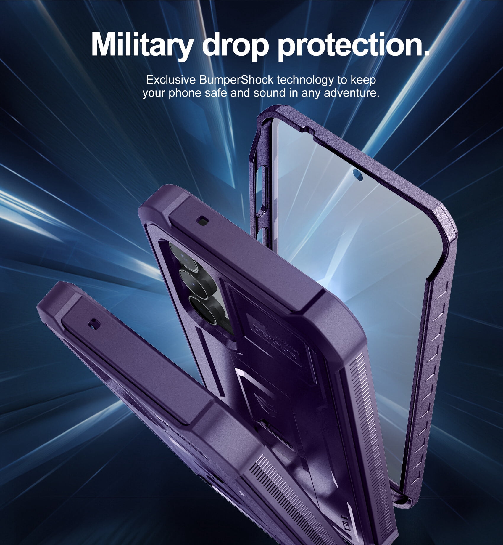 Dexnor Bumper Case for Samsung Galaxy S23 FE (2023), Full-Body Shockproof Rugged Heavy-Duty Protective Cover Dual-layer Protection with 2 Front Frames & Built-in Screen Protector & Kickstand,Purple