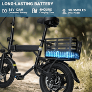 14 Inch Folding Electric Bike, 500W Peak Motor 432Wh Hidden Anti-Theft Battery, 20MPH Speed 35 Miles Range, Adult Mini Ebike with Rear Basket for Commuting Shopping UL2849