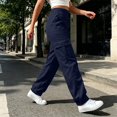 thumbnail image 6 of Cargo Pants for Women Baggy Wide Leg High Waist Work Trousers With Pockets Lightweight Tall Girl Parachute Pant Loose Fit Hiking Carpenter Pants Summer Fall, 6 of 8
