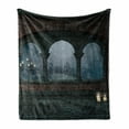 thumbnail image 1 of Gothic Soft Flannel Fleece Throw Blanket, Medieval Castle at Night with Old Arch and Candles Middle Age Misty Image, Cozy Plush for Indoor and Outdoor Use, 70" x 90", Blue Grey and Red, by Ambesonne, 1 of 6