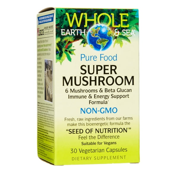 Natural Factors Whole Earth & Sea, Super Mushroom, Whole Food Supplement, Vegan, 30 Vegetarian Capsules