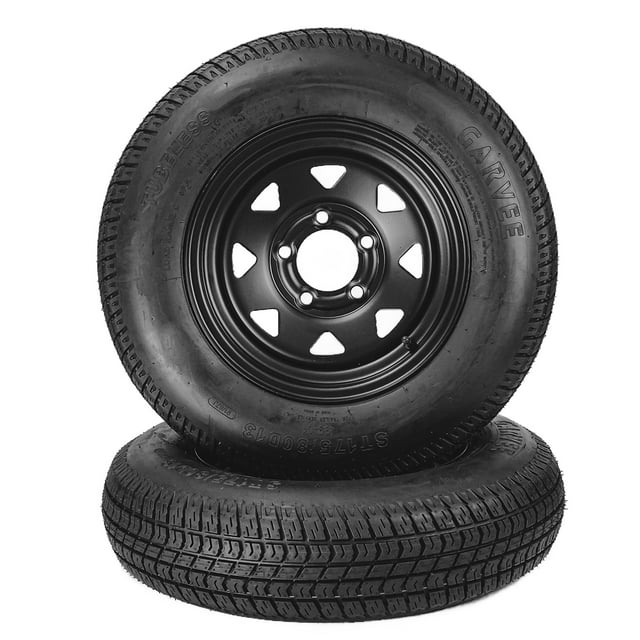 2-Pack ST175/80D13 Trailer Tire & Wheel Assemblies, 13" Black Spoke Rims - 6PR Load Range C - 5 Lug 4.5" Bolt Design - Heavy Duty, All-Weather, Easy Assembly - Utility, Boat, Camper Trailers