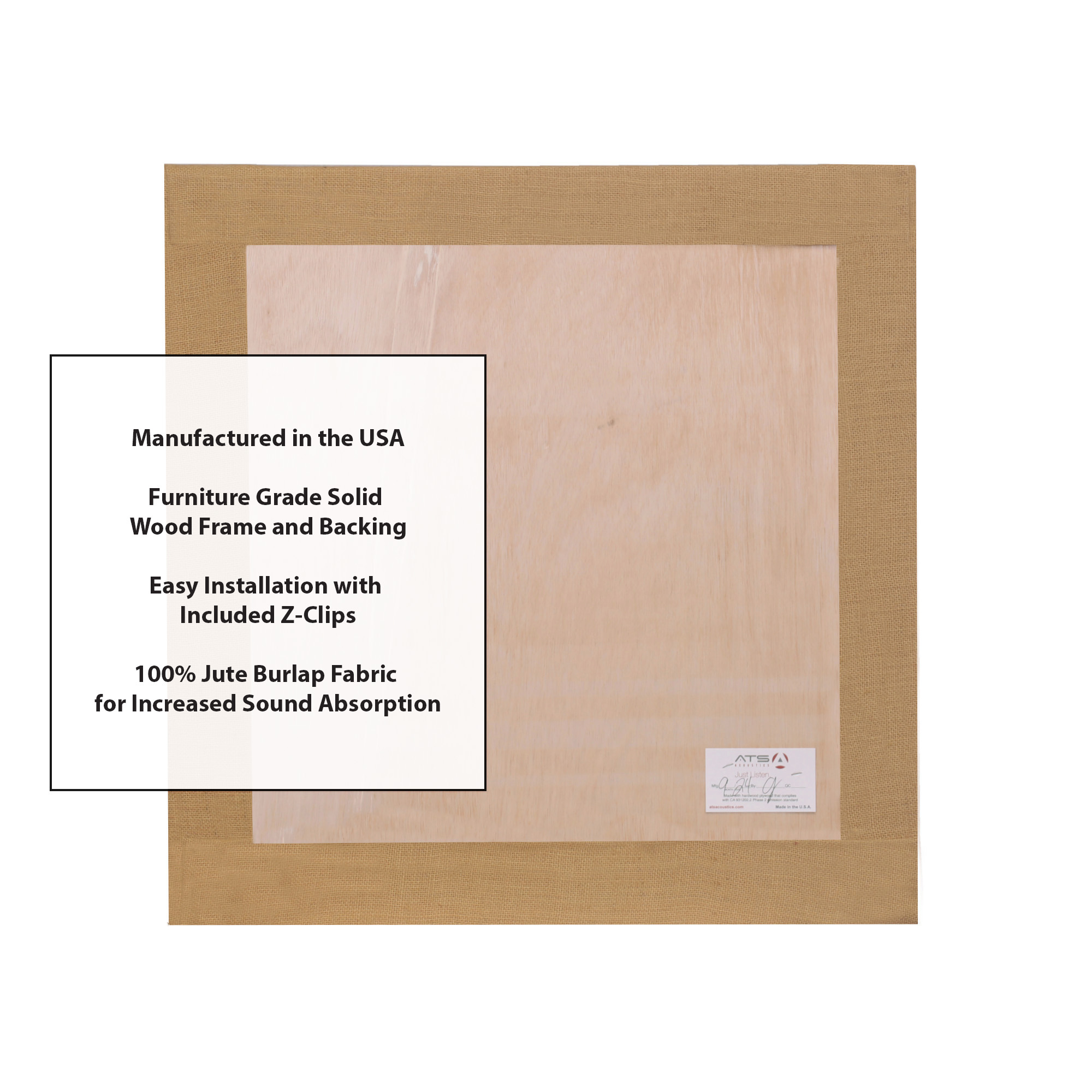 ATS Acoustics Sound Absorbing Acoustic Panel 24" x 24" x 4" Beveled Edge (Natural)