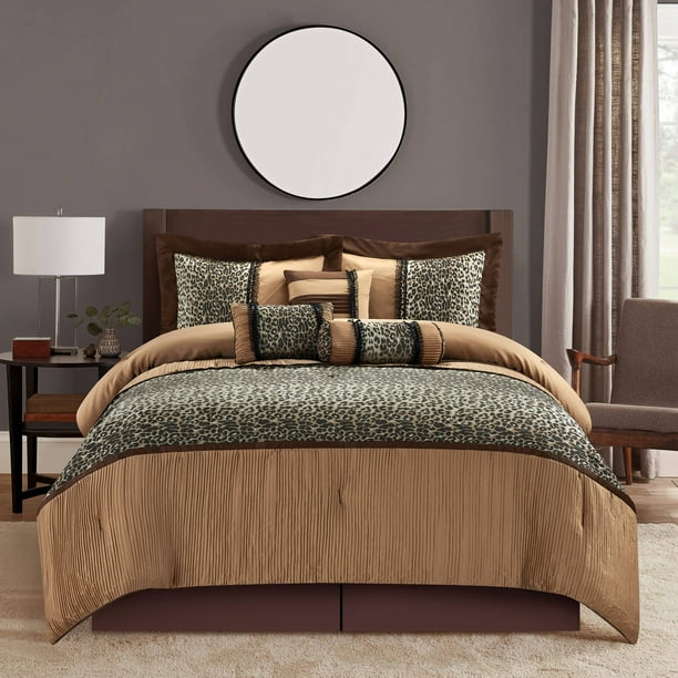 Lanco Polyester Comforter Set, Queen, Brown, 7Pieces