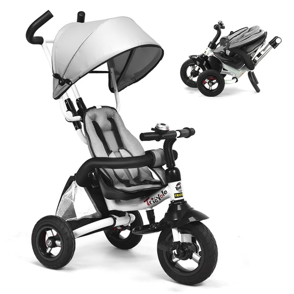 Costway 6-in-1 Baby Foldable Stroller Tricyclew/Canopy Bag and Sponge Guardrail Gray