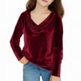 thumbnail image 5 of Yourumao Velvet Tops for Girls Dressy Cowl Neck Shirts Trendy Long Sleeve Blouses Solid Soft Tees Spring Going Out Tshirts, 5 of 5