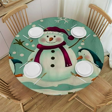 

Patifu Snowman Penguins Polka Dot Round Table Cover Stain Resistant Washable Indoor Outdoor Tablecloth Kitchen Dining Wedding Parties Outdoor Fitted 100% Polyester Fiber Christmas Theme 46-50