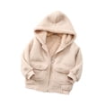 thumbnail image 2 of Girls Toddler Jacket Dqueduo Toddler Boys Girls Fleece Hooded Full Zip Warm Coat Jacket With Pockets Khaki 2-3Years, 2 of 5