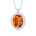 thumbnail image 2 of Rosec Jewels Oval Shape Lab Grown Orange Sapphire Pendant with Diamond Halo (AAAA Quality), 925 Sterling Silver, 2 of 6