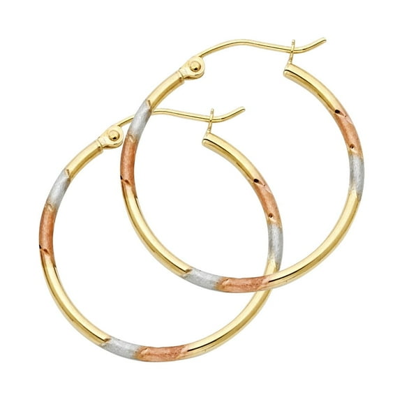 Ioka - 14K Tri Color Gold Diamond Cut Hoop Earrings