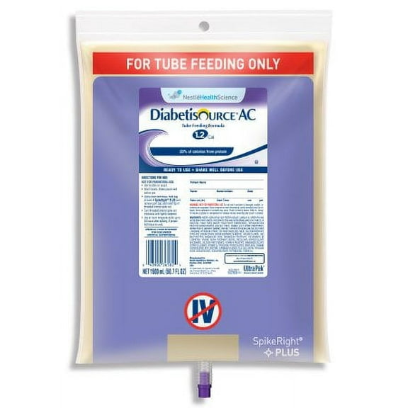 DiabetiSource AC Complete Nutrition Tube Feeding Formula 4390036583 1500mL Case of 4, Unflavored