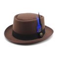 thumbnail image 2 of GDREDA Unisex Wool Fedora Hat Traditional Bavarian Style With Feather For Oktoberfest And Outdoor Festivities Hat Leopard Pattern, 2 of 3
