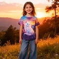 thumbnail image 3 of Lanbubble Girls Short Sleeve Graphic T-Shirt Fashion Cat Tee, Sizes 7-12, 3 of 7