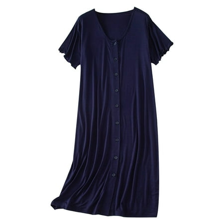 

LOEL Women s Pajama Dress Plus Stretch Loose Housecoat Short Sleeve Homewear Nightgown