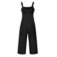 thumbnail image 5 of Womens Square Neck Cotton Linen Overalls Bib Front Wide Adjustable Buckle Shoulder Straps Sleeveless Jumpsuit Loose Fit Wide Leg Summer Casual Loungewear, #03 Black, S, 5 of 6