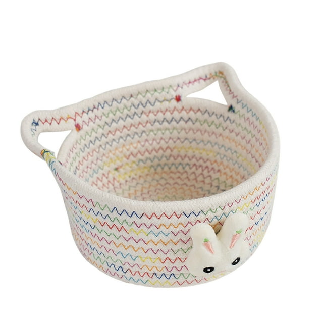 Panier de Pâques Toyseaster Panier de Rangement Lapins Mignons Corde en Coton Panier de Rangement Tissé Bureau Bric-à-Brac Collations Jouets Panier de Rangement en Corde de Coton Coloré Décoration de Pâques