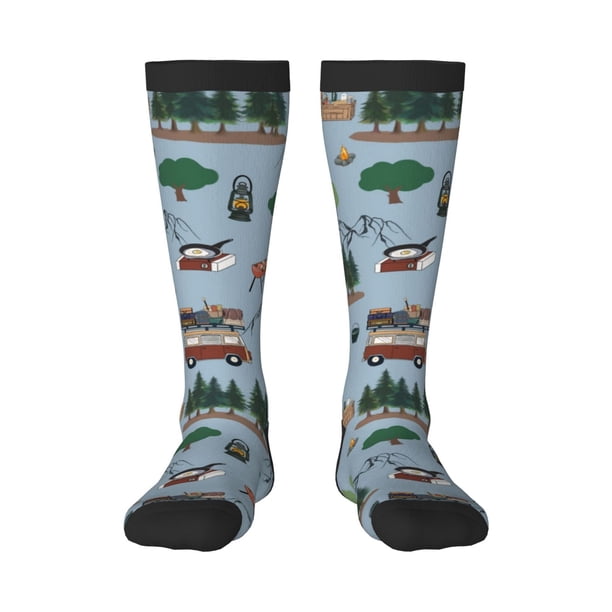 Fotbe Camping Caravan Calcetas Divertidas Estampadas para Hombre y Mujer, Calcetas de Algodón hasta la Rodilla para Caminar, Correr, Enfermería y Embarazo