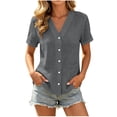 thumbnail image 3 of cocolona Womens Summer Linen Tops Dressy Casual Trendy Blouses Short Sleeve V-Neck Button Shirts with Pockets, 3 of 4