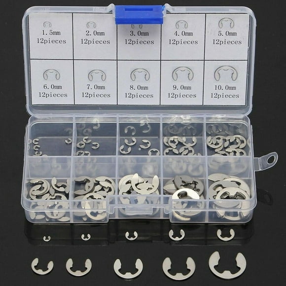 120Pcs 304 Stainless Steel E-Clip Retaining Circlip Assortment Kit 1.5mm to 10mm(Box Packing)