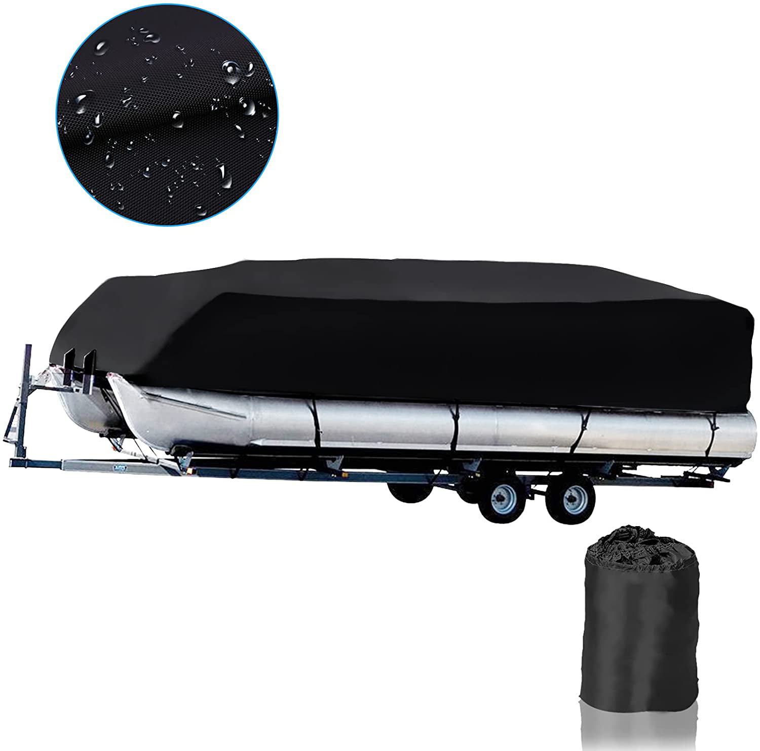 Black Trailerable Pontoon Boat Cover Waterproof Polyester Fabric Fits 17 to 20ft Long & Beam Width up to 102in Pontoon Boat 