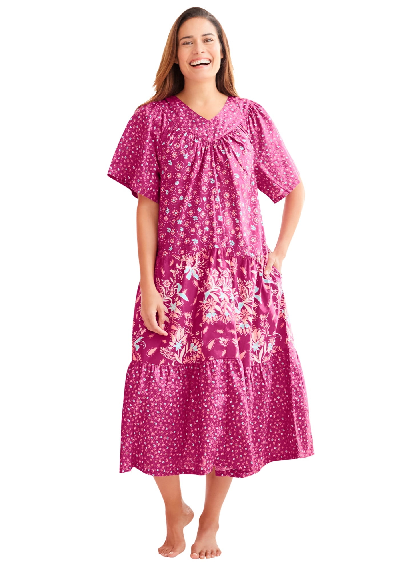 Only Necessities Women's Plus Size Long Tiered Print Dress or Nightgown ...