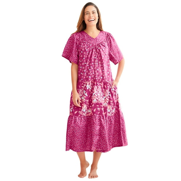 Only Necessities Women's Plus Size Long Tiered Print Dress or Nightgown ...