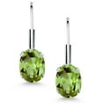 thumbnail image 2 of Gem Stone King Green Peridot Rhodium Plated Leverback Earrings for Women (1.80 Cttw, Gemstone August Birthstone, Oval 7X5MM), 2 of 4
