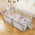 thumbnail image 4 of Gymax 81'' x 57'' Extra Large Playpen for Babies & Toddlers w/Basketball Hoop  Gray, 4 of 9