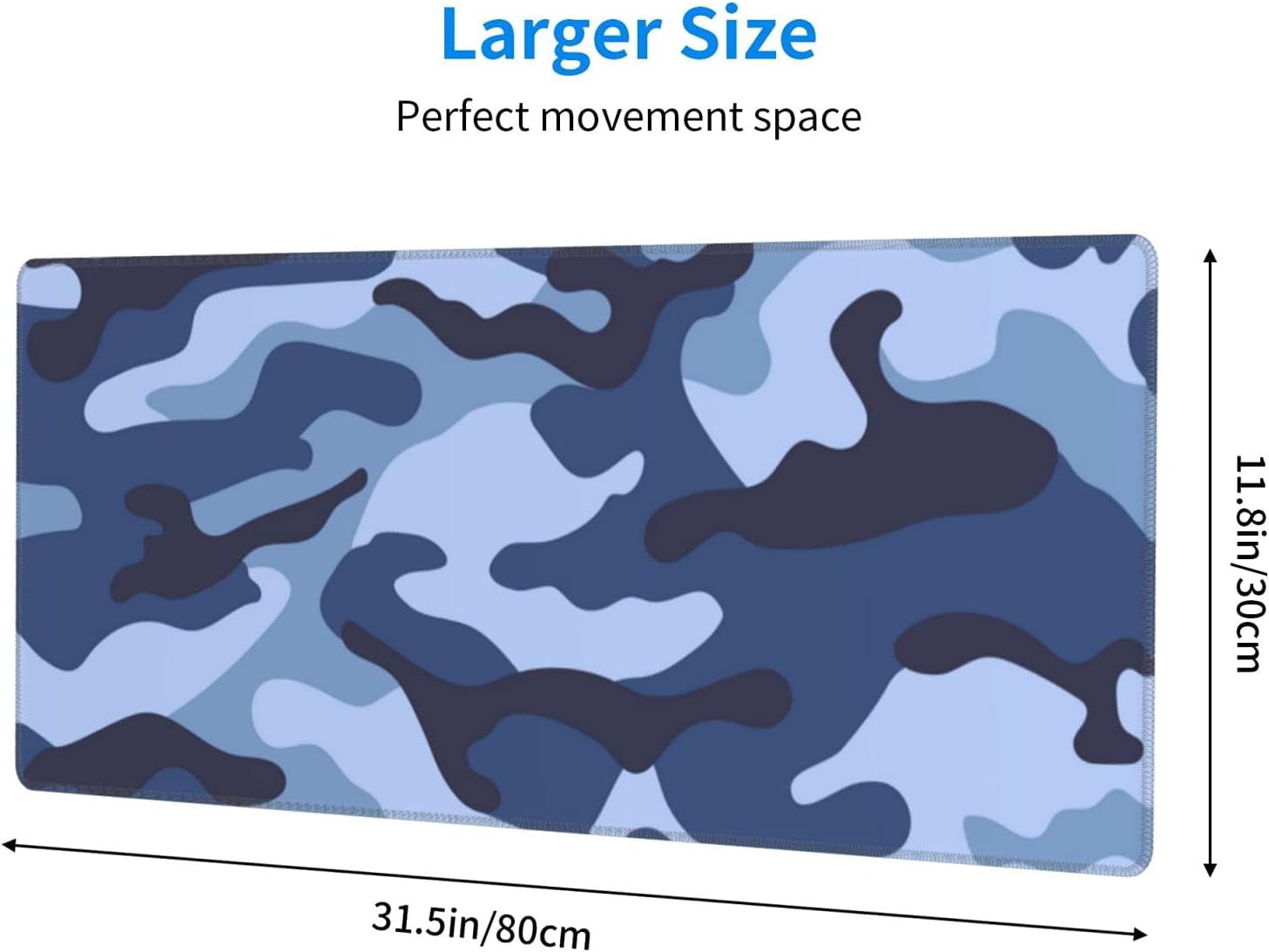 Navy Blue Military Camo Mouse Pad XL Gaming Desk Mat with NonSlip Rubber Base and Stitched Edges, Extended Large Mice Pad for Laptop Computer, 31.5 x 11.8 in, Ultimate Gaming Accessory