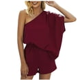 thumbnail image 2 of Leesechin Spring And Summer Solid Color One Shoulder SLoose Fitting Casual One-piece Shorts, 2 of 7