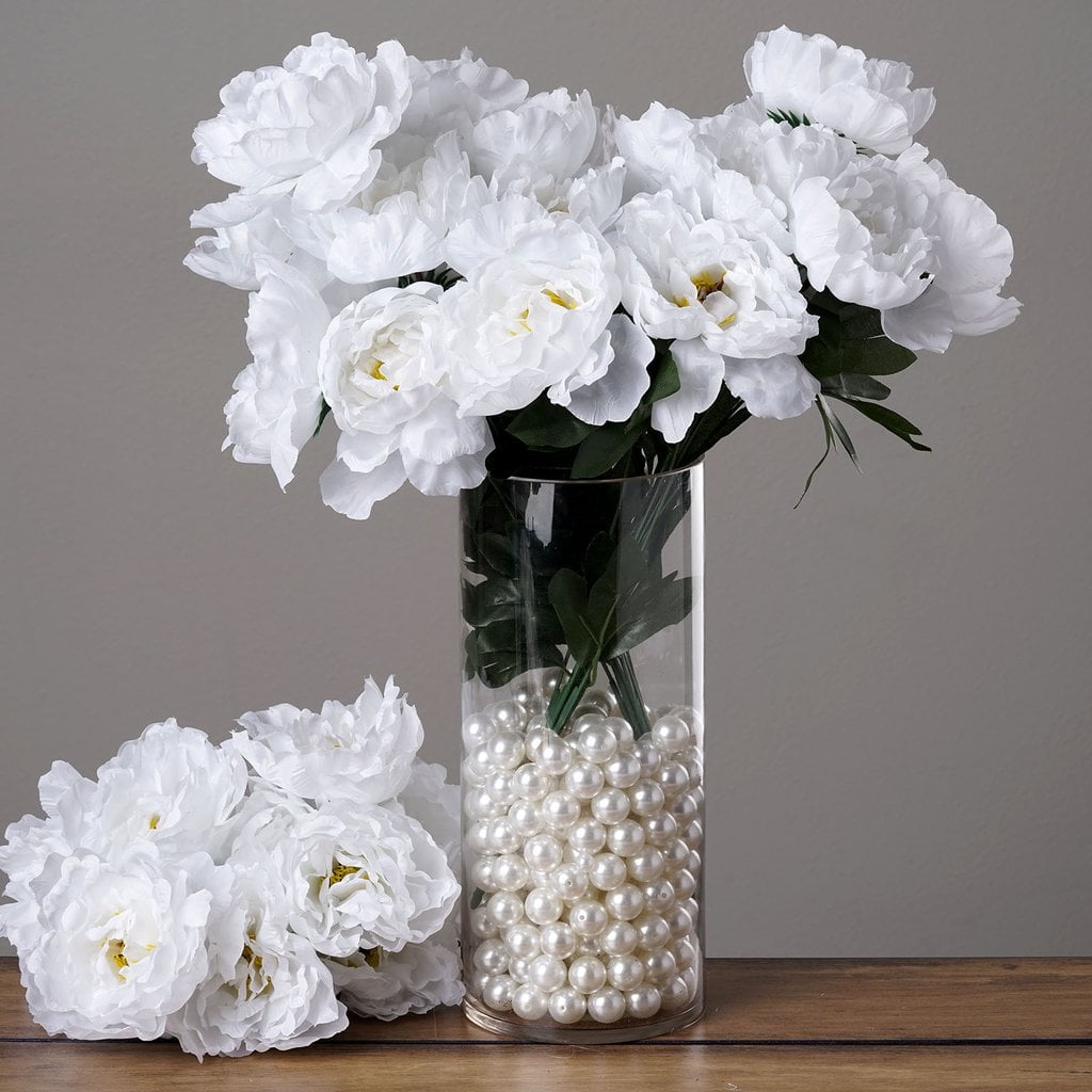 BalsaCircle 40 Silk Peony Flowers Wedding Centerpieces White