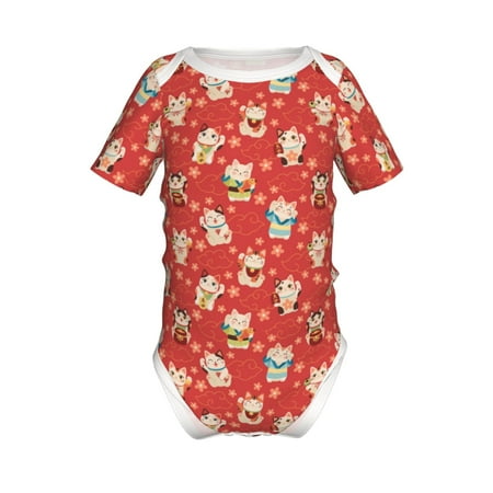 

Lukts Japanese Maneki Cats Print Baby Short Sleeve Romper Onesie for Newborn Baby Boys and Girls-18 Months