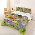 thumbnail image 2 of Manfei Cartoon Car Queen Comforter Set,Cute Kid Art Comforter Sets Queen,Gray,Polkadot Reversible,3-Piece,1 Comforter and 2 Pillowcases, 2 of 7