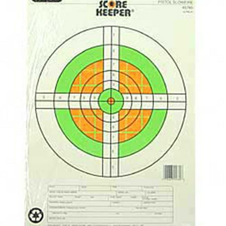 Champion Traps and Targets Fluorescent Orange/Green Bullseye Scorekeeper Target, 25 Yard Pistol Slow Fire,