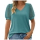thumbnail image 2 of ICHUANYI Clearance Fashion Woman Causal V-Neck Vintage Solid Blouse Short Sleeve T-Shirt Summer Tops(Navy, XXL) ICHUANYI WER2023080711618, 2 of 8