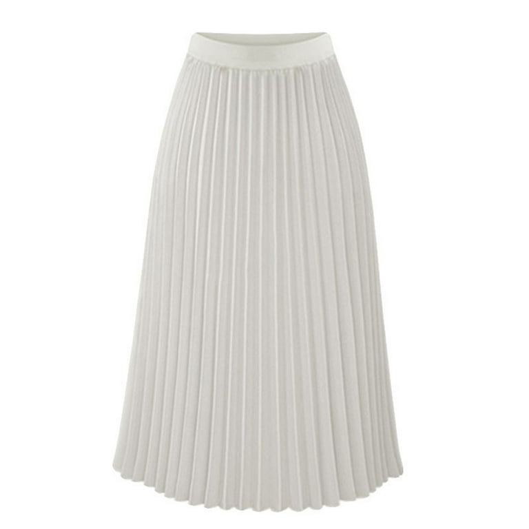 Lndajk Women's Pleated A-Line Midi Skirt: High Waist, Swing Flare