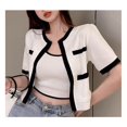thumbnail image 2 of Conjunto de camiseta sin mangas de punto de dos piezas para mujer Conjunto de top casual elegante con bloques de color de manga corta con frente abierto, 2 of 8